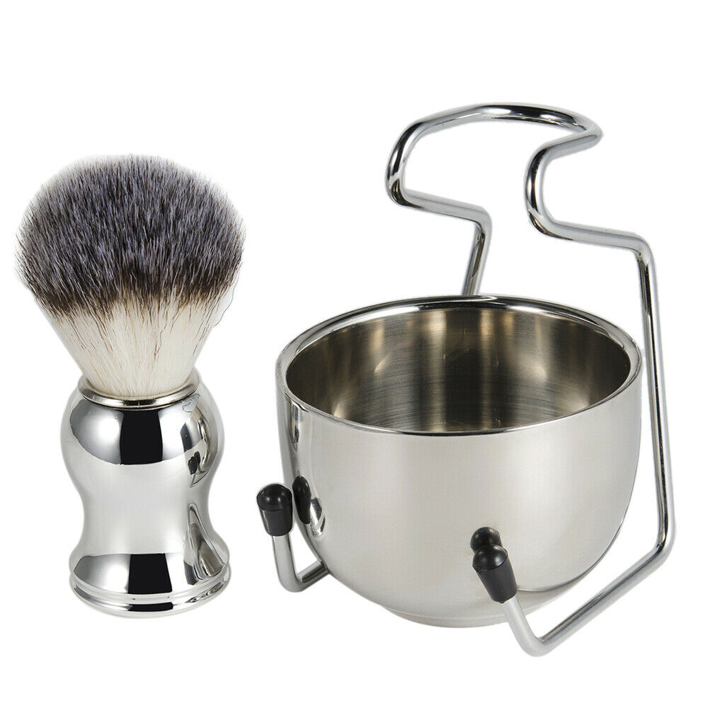 Stainless Steel Shaving Brush Shaving Bowl/ Mug Brush Stand Holder Set Gift