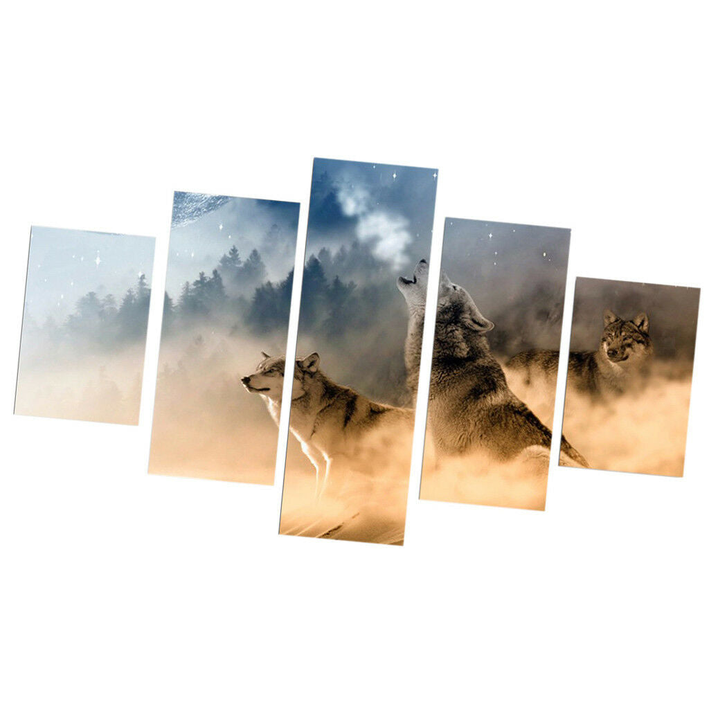 5 Panels Large Canvas Pictures Wall Art Prints Modern The Wolves Size L