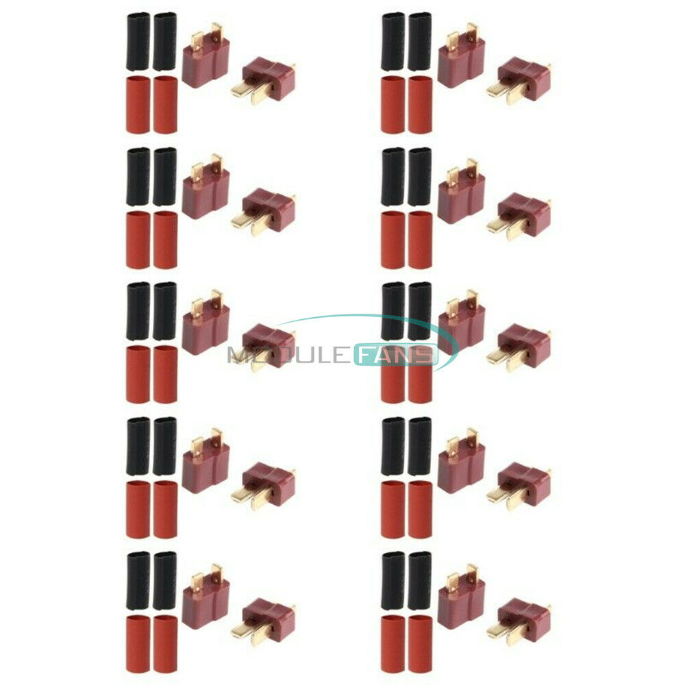 Ultra T-Plug Connectors 10 Pairs Deans Style Male Female with 20pcs Shrink Tube