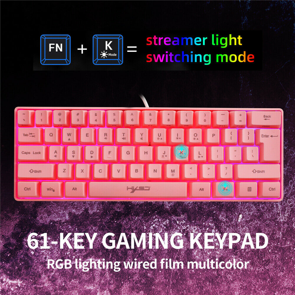 Pink 61 Keys Gaming Keyboard RGB Lighting Wired Keyboards For Tablet Desktop PC