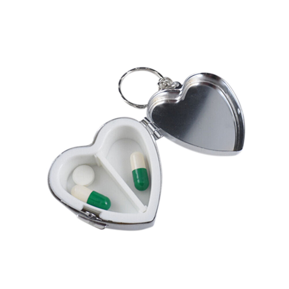 Metal Heart Travel Pill Box Medicine Container Case Storage Holder Keychai.l8