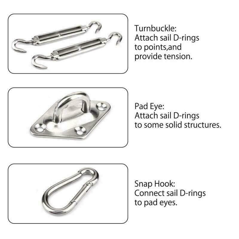 Mounting Stainless Sun Sail Accessory Hardware Screw Kit + 8x Steel ZM Shade 16X