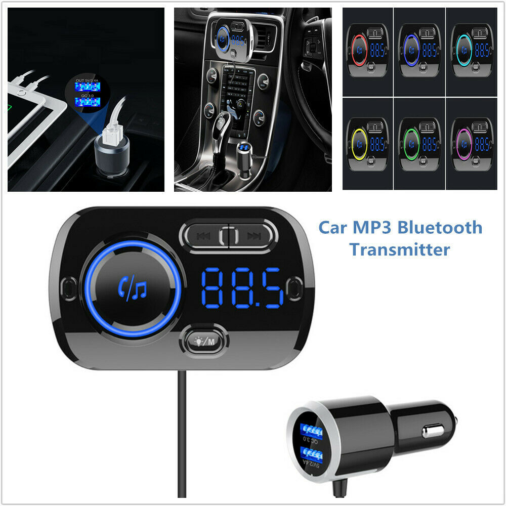 Car MP3 Bluetooth Transmitter Atmosphere Light Voice Assistant QC3.0 Fast Charge