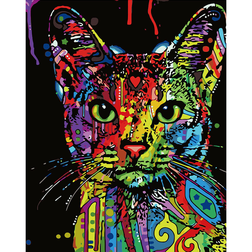 Colorful Cat DIY Oil Painting By Number Acrylic Paint On Canvas Home Decor @