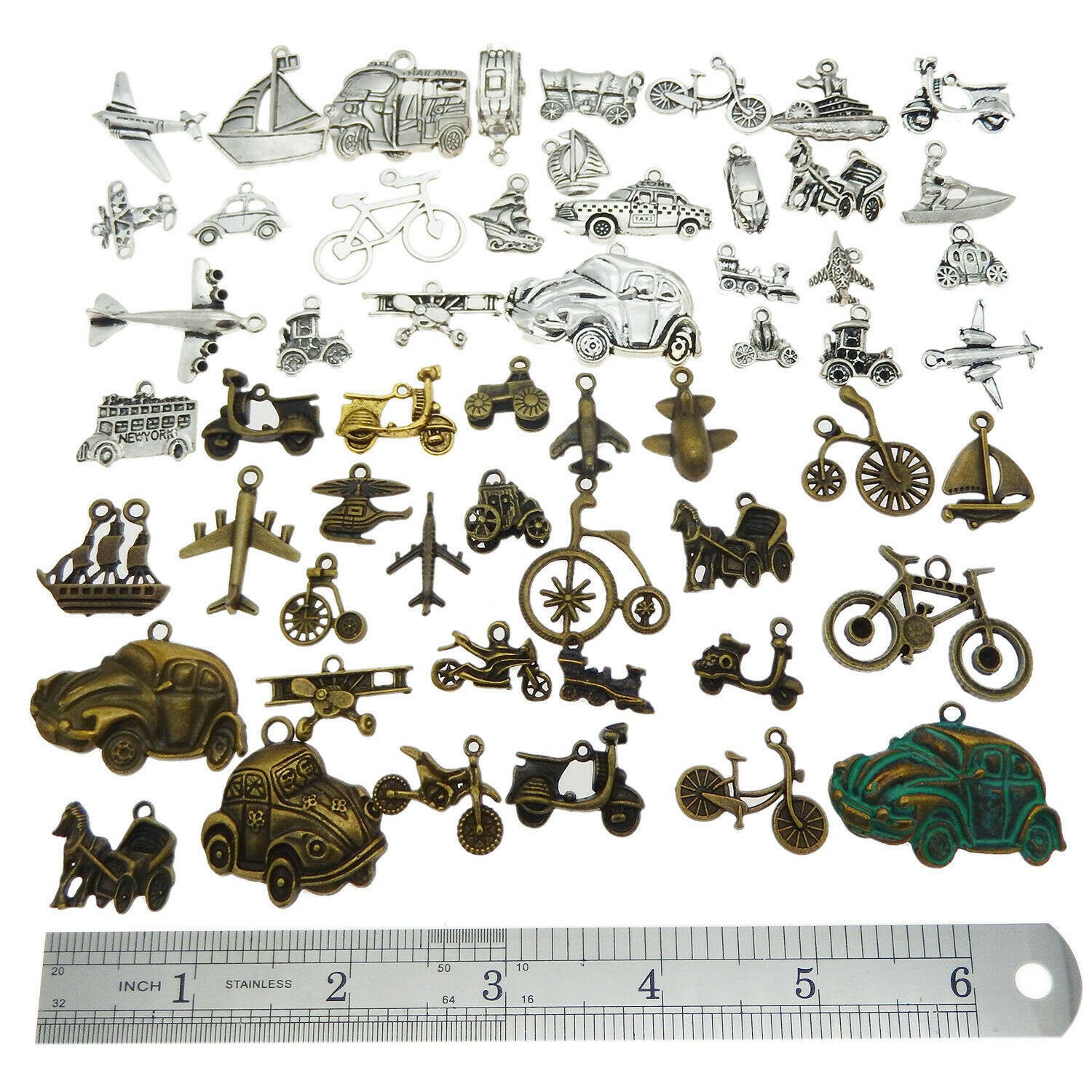 20 pcs Airplanes Boats Bicycles Buses Cars Motorcycles Vehicles Charms Pendants