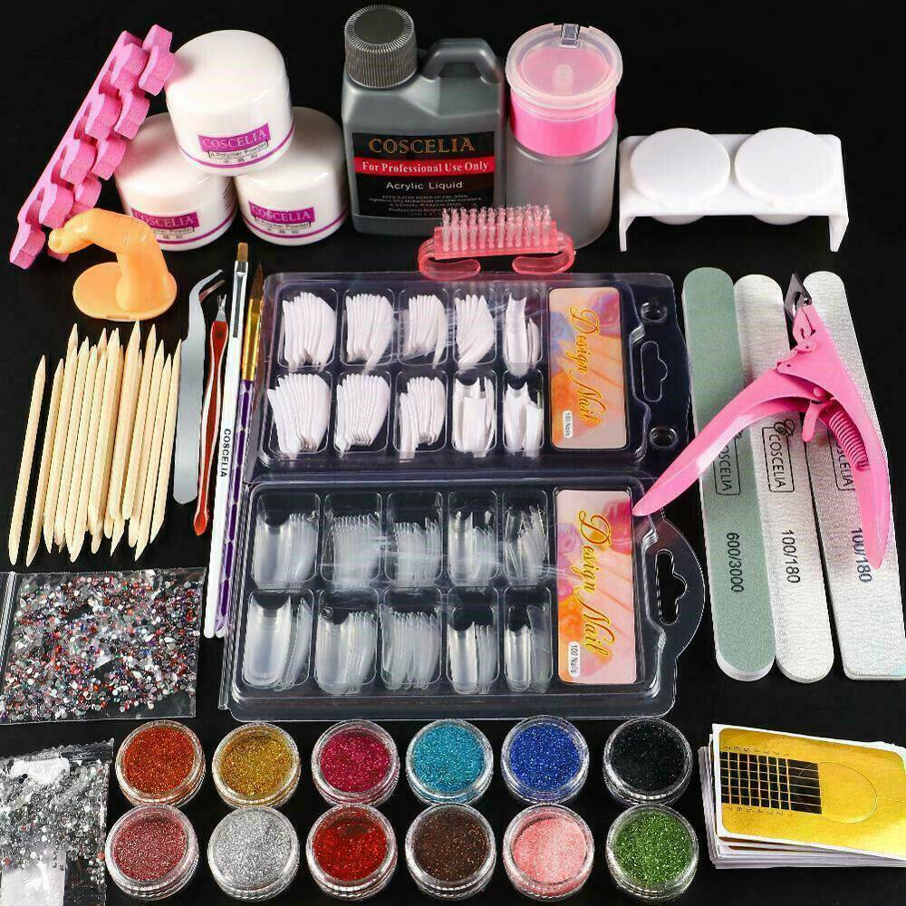 Professional Acrylic Powder Liquid Primer Tips Practice Nail Art DIY Tool Set CA