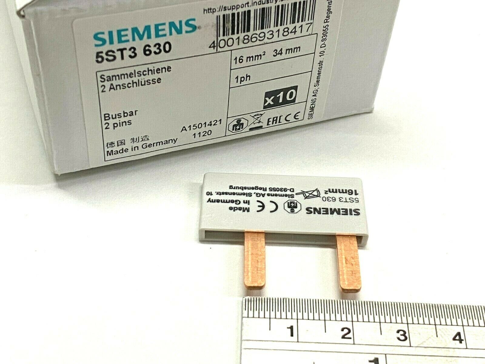 1pcs - SIEMENS 5ST3630 PIN BUSBAR 16 mm², 2x1PH