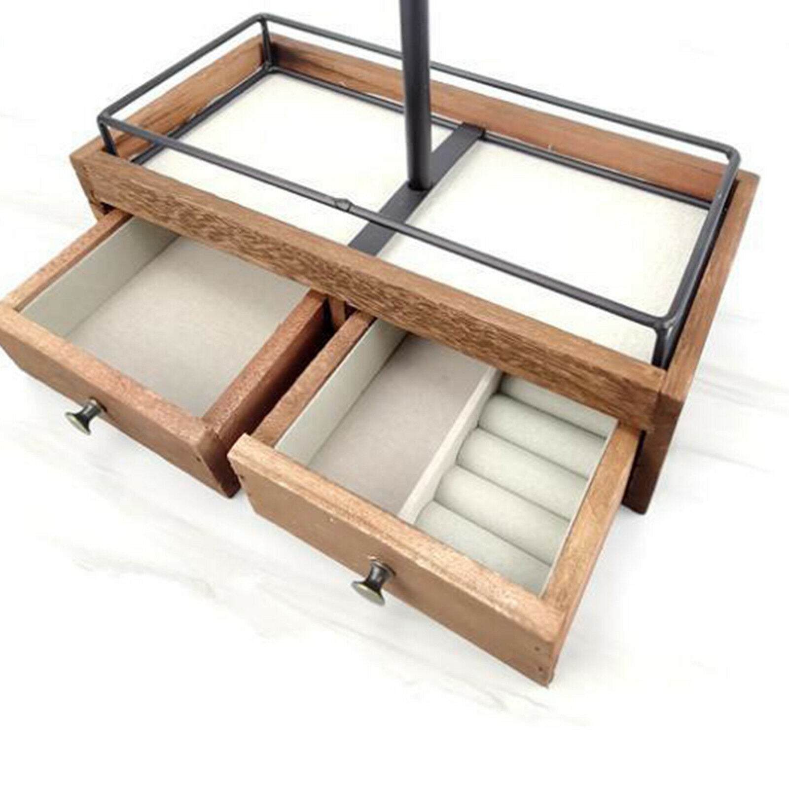 Metal & Wood 3 Tier Jewelry Stand  with Wooden Drawer Storage Box