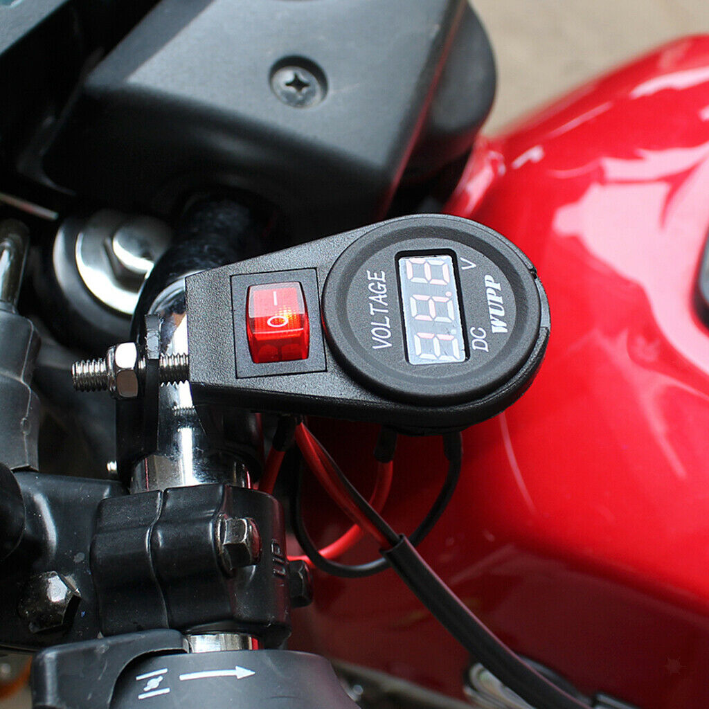 Universal 12V Motorcycle Digital LED Voltmeter Voltage Meter On/Off Switch