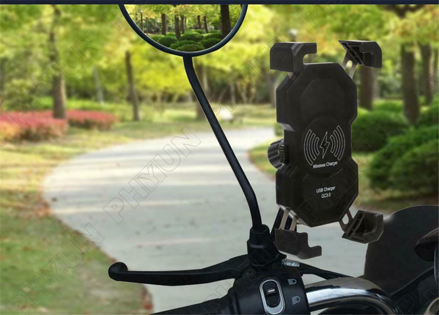 Motorcycle Phone Holder 15W Qi Wireless Smart Charger Semiautomatic Bracket 2in1