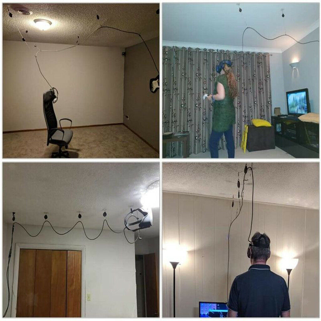6 Packs Portable VR Cable Management Ceiling Pulley System Heavy Duty Black