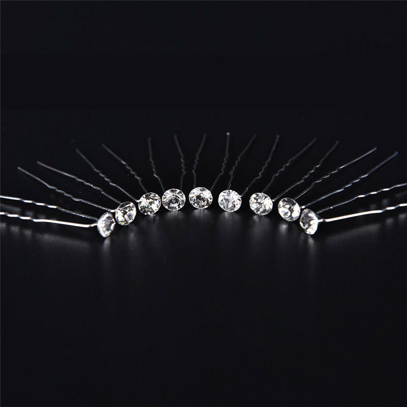 20Pcs Transparent Crystal Rhinestone Diamante Wedding Bridal Prom Hair Pin.l8