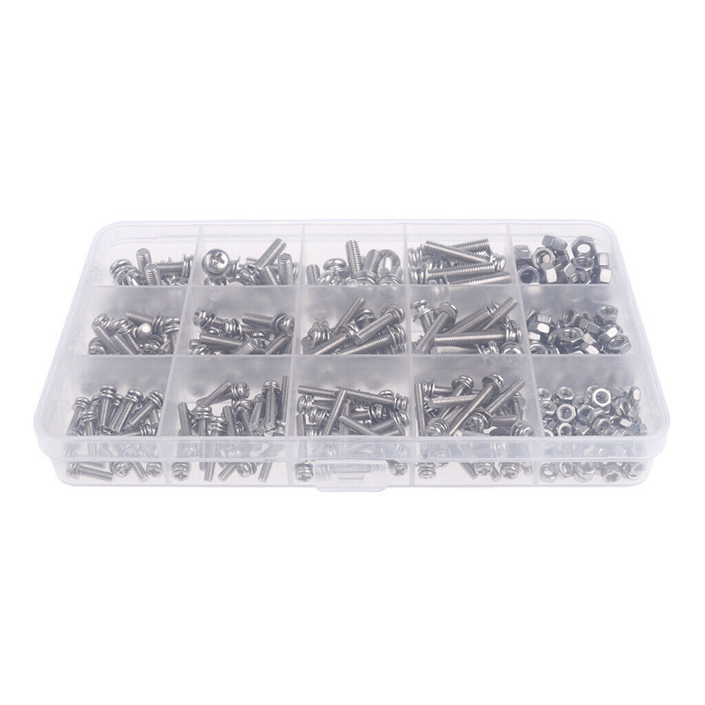 Stainless Steel Pan Head   Screw Hex Nut Flat Washer Gasket Assortment Kit