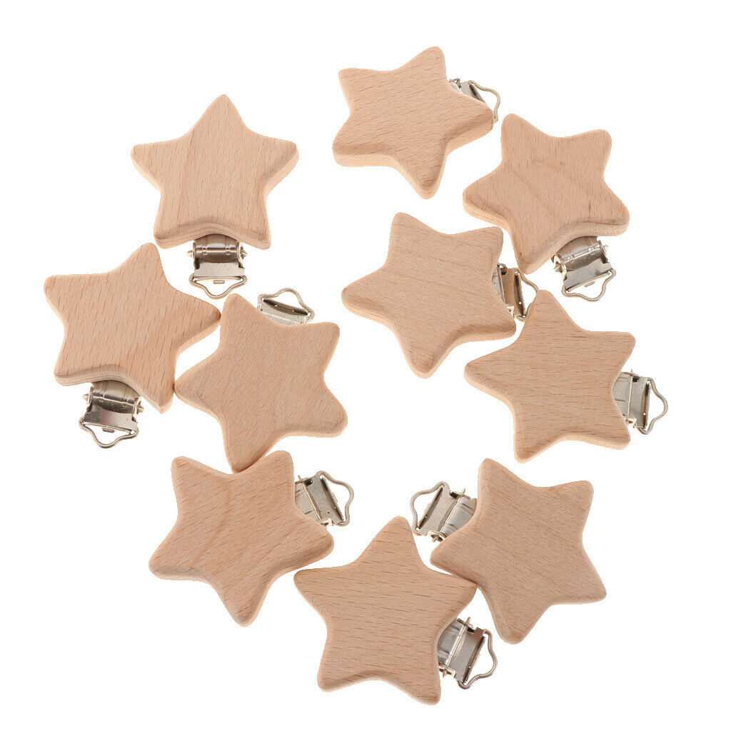 10pcs Wooden Baby Pacifier Clip Soother Holders Dummy Clips DIY Star-Shaped
