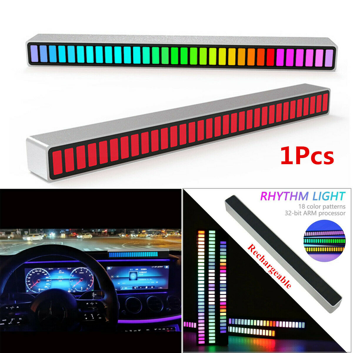 32 LED RGB Car Sound Control Voice-Activated Music Rhythm Ambient Light 18 Color