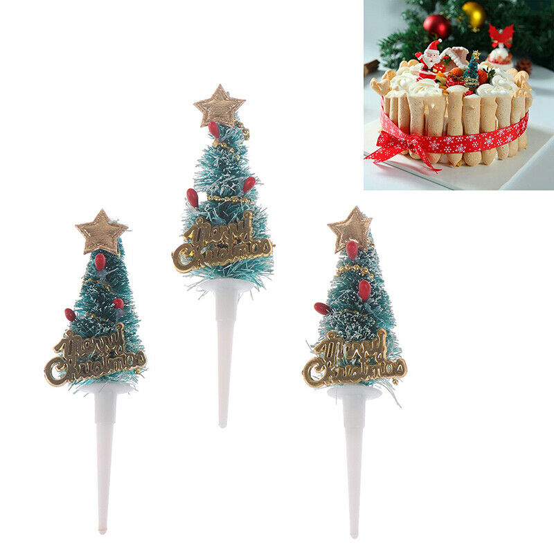 5pcs Merry Christmas Cake Toppers Xmas Tree Cupcake Picks Kids Birthday D.l8