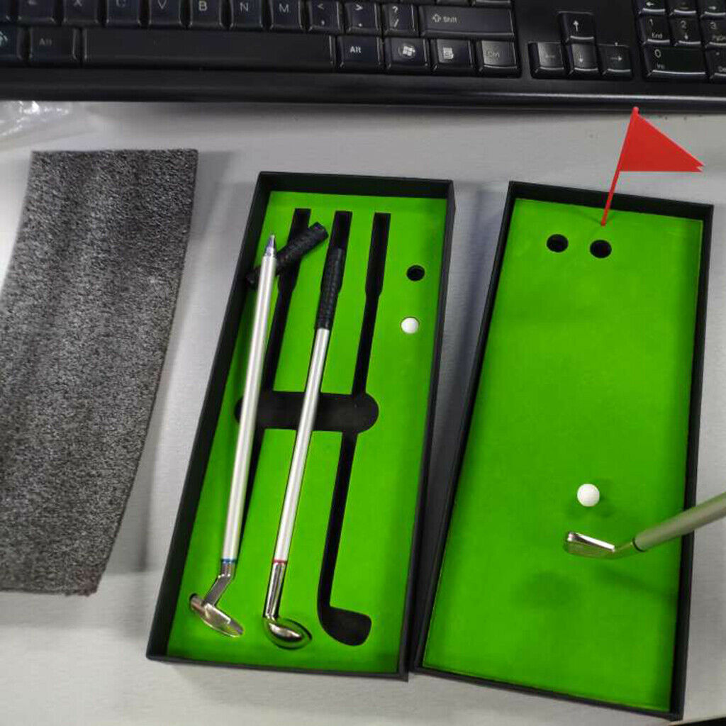 Golf Pen Set Mini Desktop Golf Game Putting Green Flag Ballpoint Pens Red