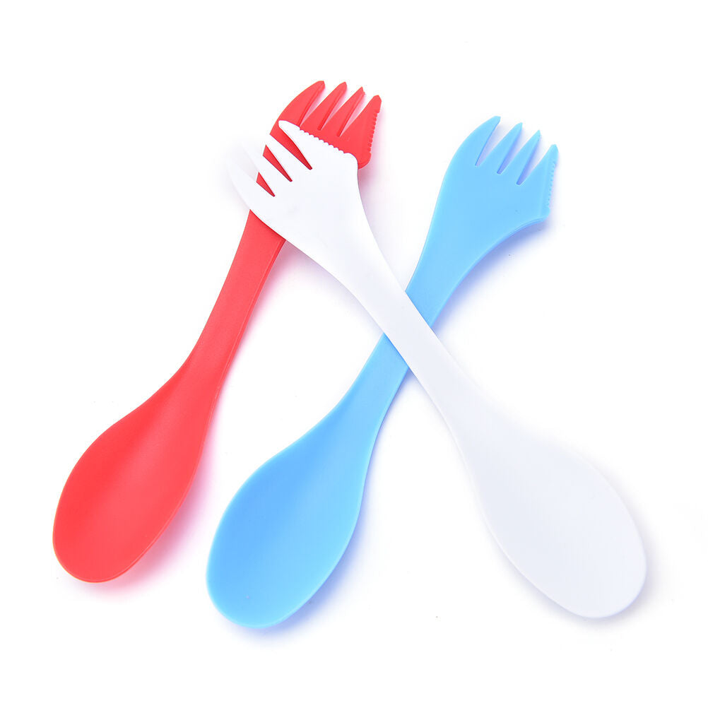 6x Multifunction Camping Hiking Utensils Spork Combo Travel Gadget Spoon Fork Lt