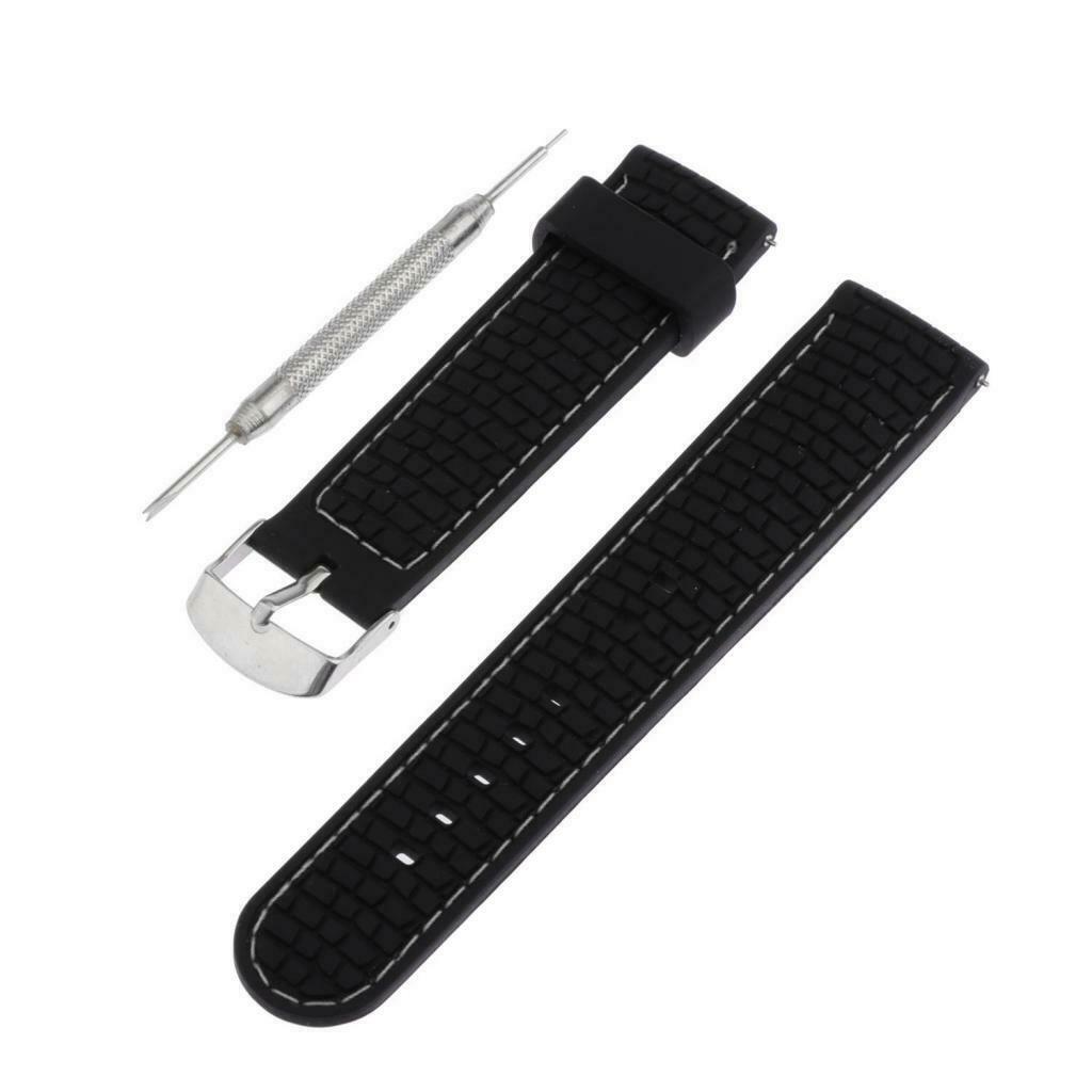Waterproof Silicone Watch Strap with Stainless Steel Pin Buckle White Line
