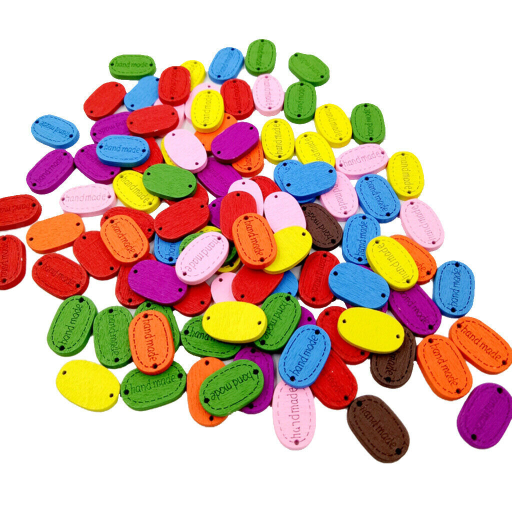 200 Pieces Hand-colored Label Shaped Wooden Buttons Labels