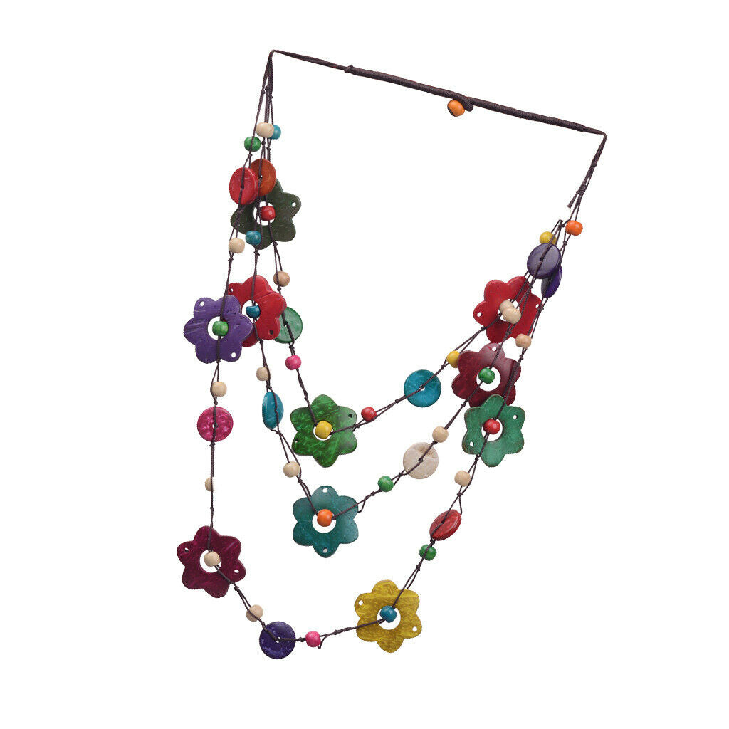 Women Fashion Multi-Layer Sweater Chain,Wooden Beads and Coconut Shell,Novel