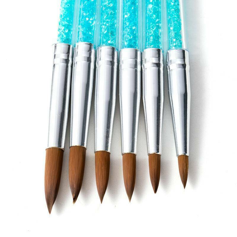 6pcs/Kit Pure 100% Sable Acrylic Nail brush Crimped Round Metal Handle