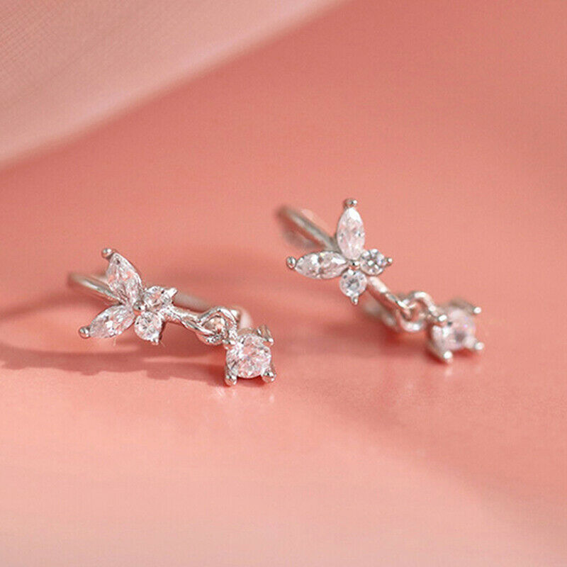 Crystal Butterfly Charms Stud Earrings For Women Girls Wedding Party JewelryBDF
