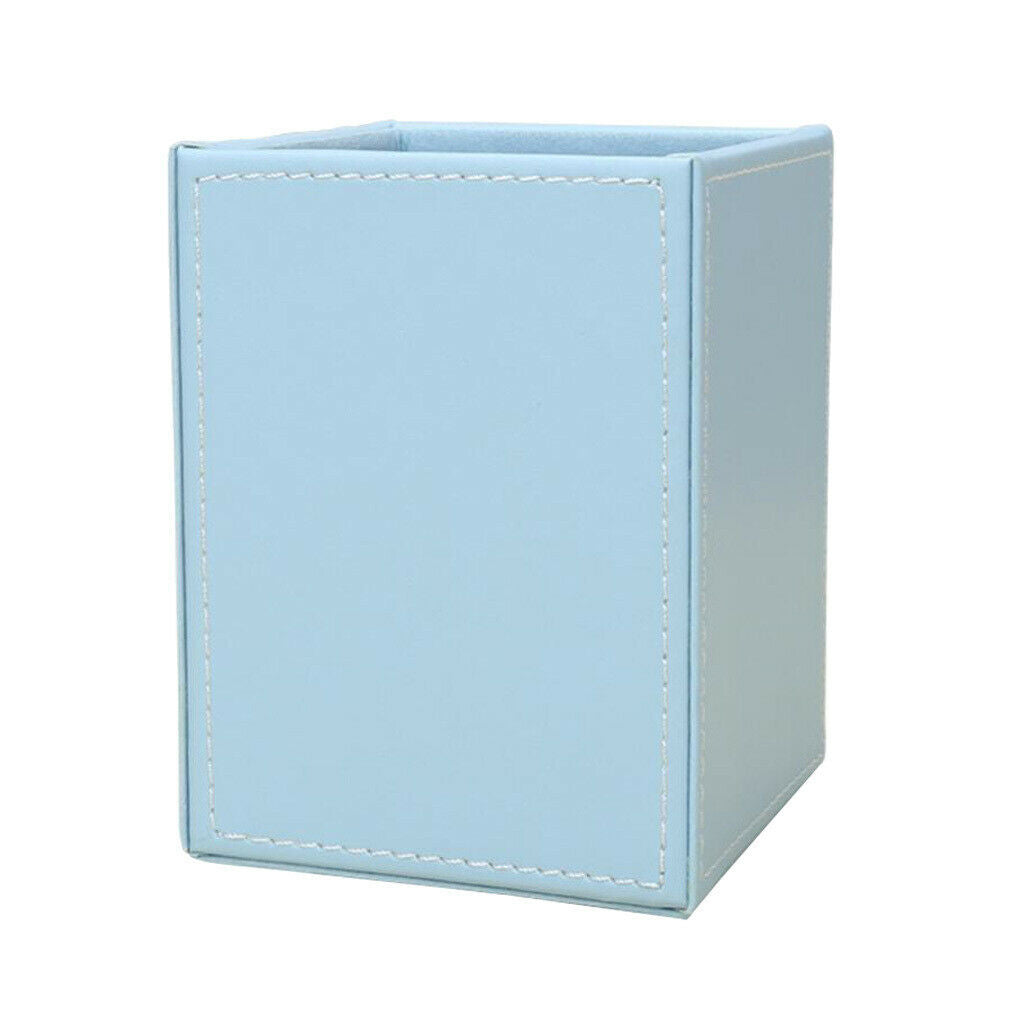 Blue Leather Pen Holder Kids Supplies Stationery Storage Box