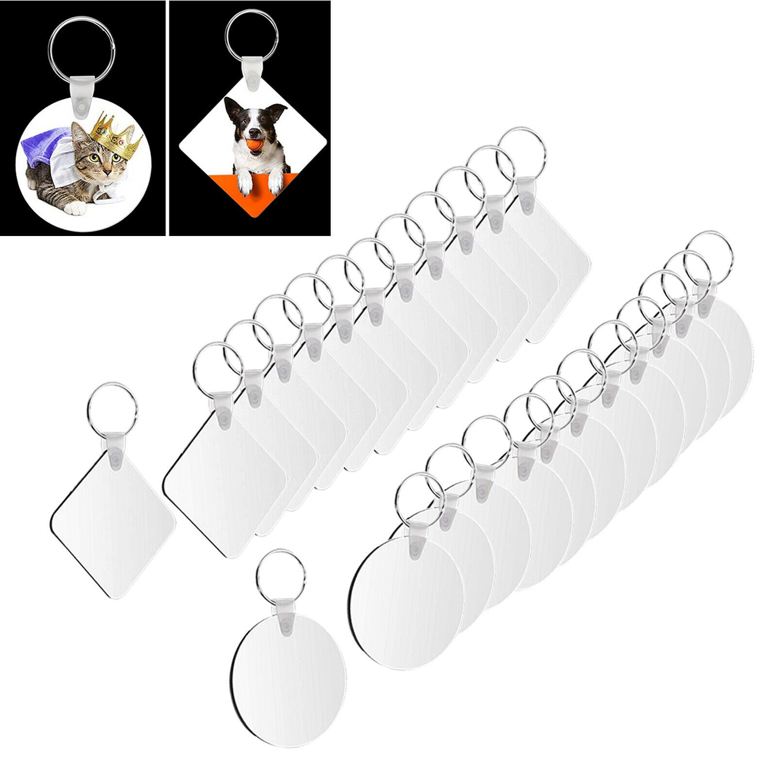 24pc Blank Keychain Sublimation Heat Transfer DIY Gifts Wood Key Chain Rings