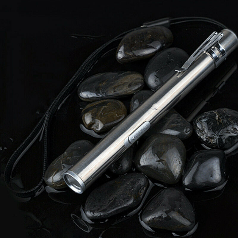 Portable LED Flashlight Pocket LED Lamp USB Rechargeable Stainless Steel Sliver