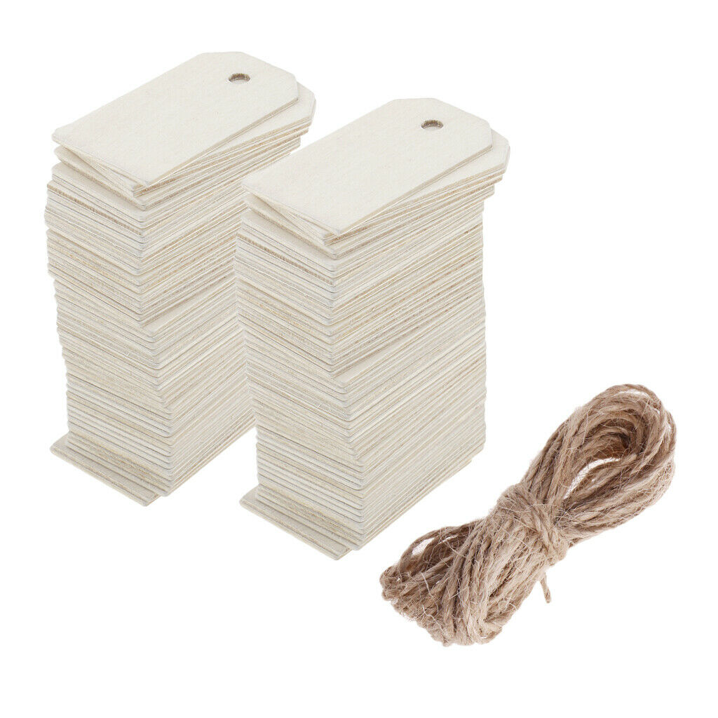 100pcs Rectangle Wood Gift Tags Hanging Label for Wedding Favors DIY Crafts