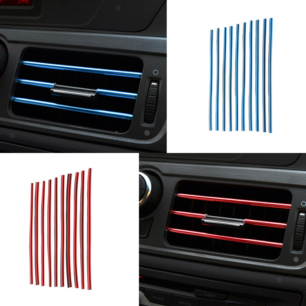 20pcs/set Car Chrome Air Conditioner Outlet Vent Trim Grille Strip Red+Blue