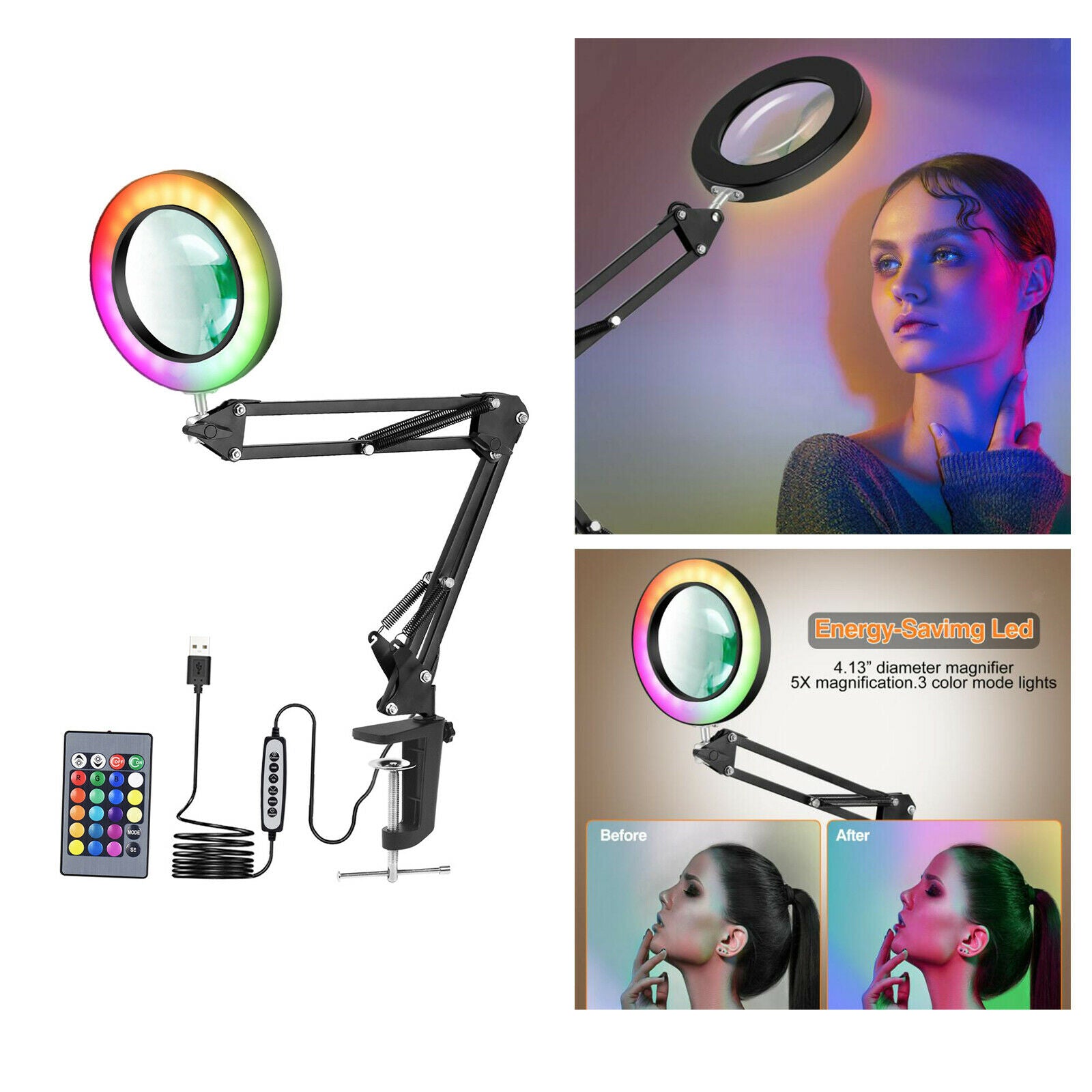 Magnifying Desk Lamp Clamp Adjustable Colors Desk Lamp Magnifying for Hobby