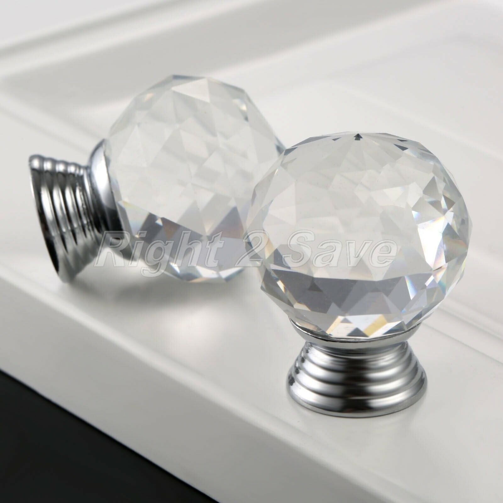 Clear 30mm Knob Crystal Glass Round Pull Cupboard Cabinet Drawer Handle 1PC