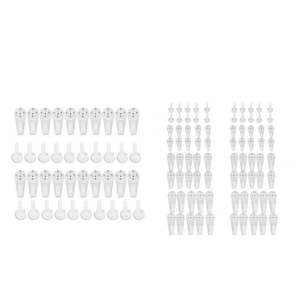 Plastic Hard Wall Picture Frame Hooks Hangers 4-Pin Pack of 40 Medium White