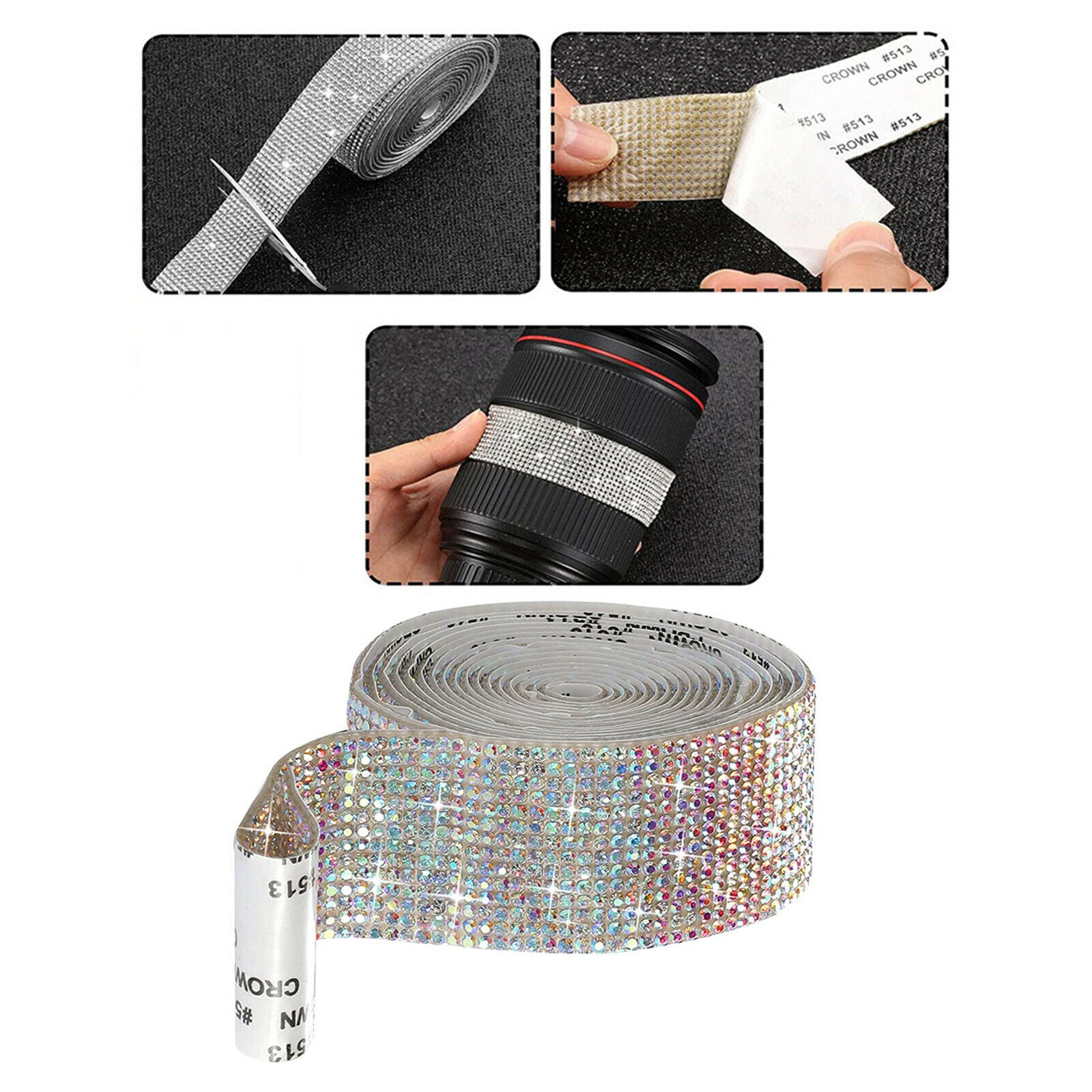 Self-Adhesive Rhinestone Diamond Ribbons DIY Car Phone Multicolor 1.4cm