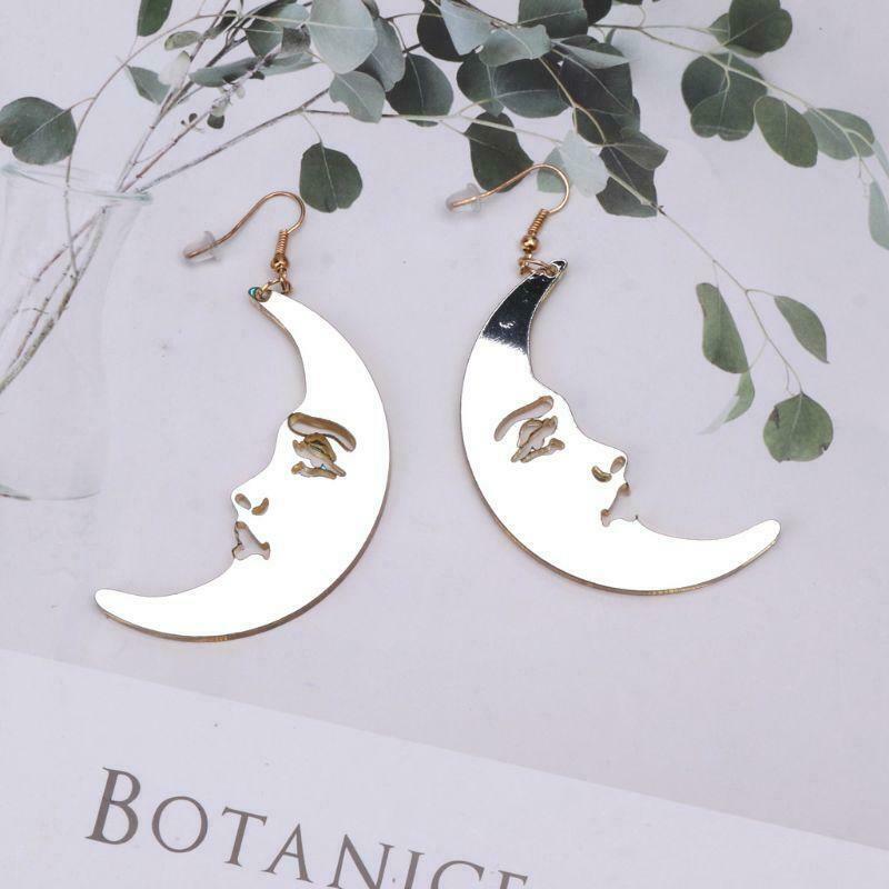 Mirror Acrylic Big Golden Moon Drop Earrings For Women Punk Exaggerated Jewelry