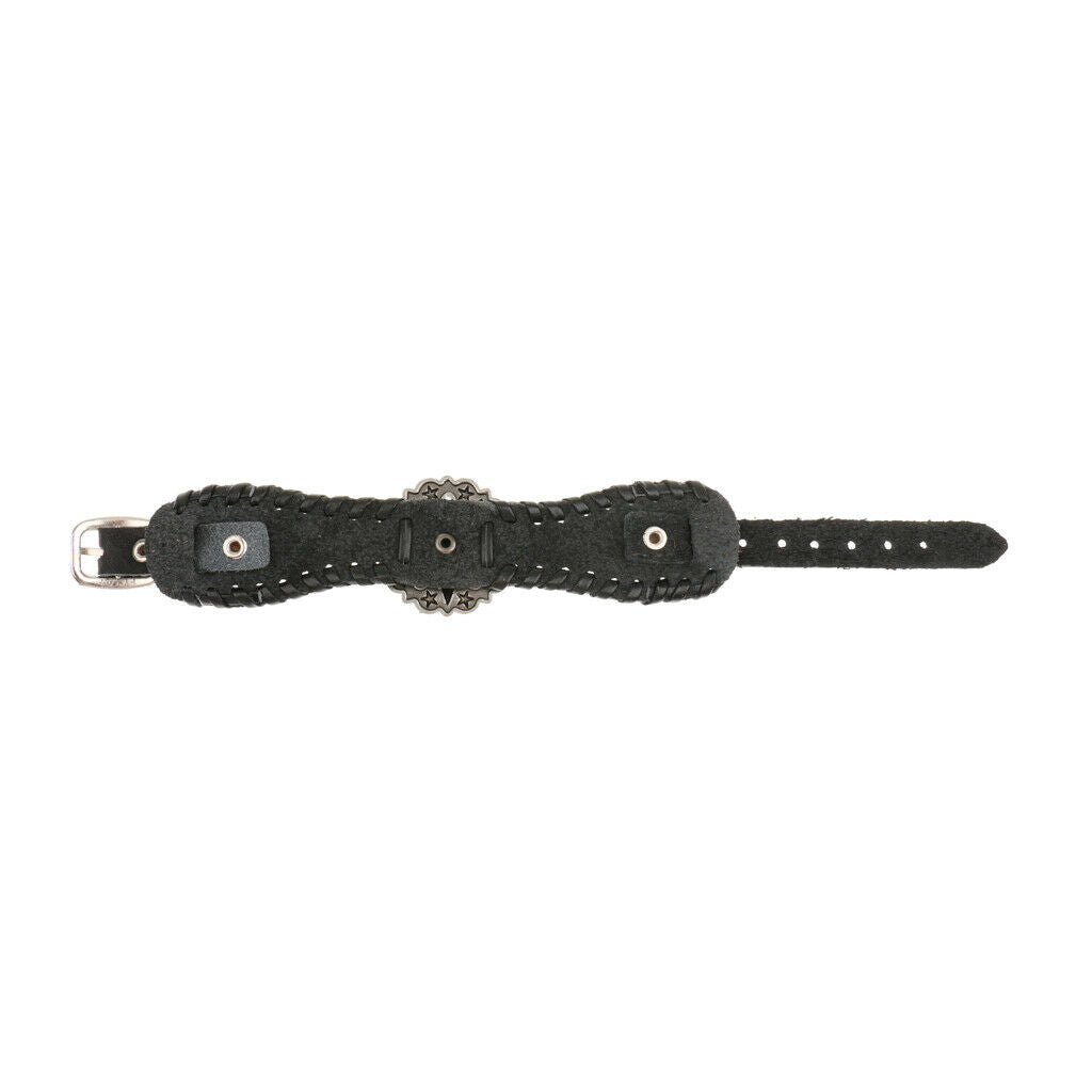 Black Retro Braided Mens Wide Leather Wristband Pentagrams Bangle Bracelet