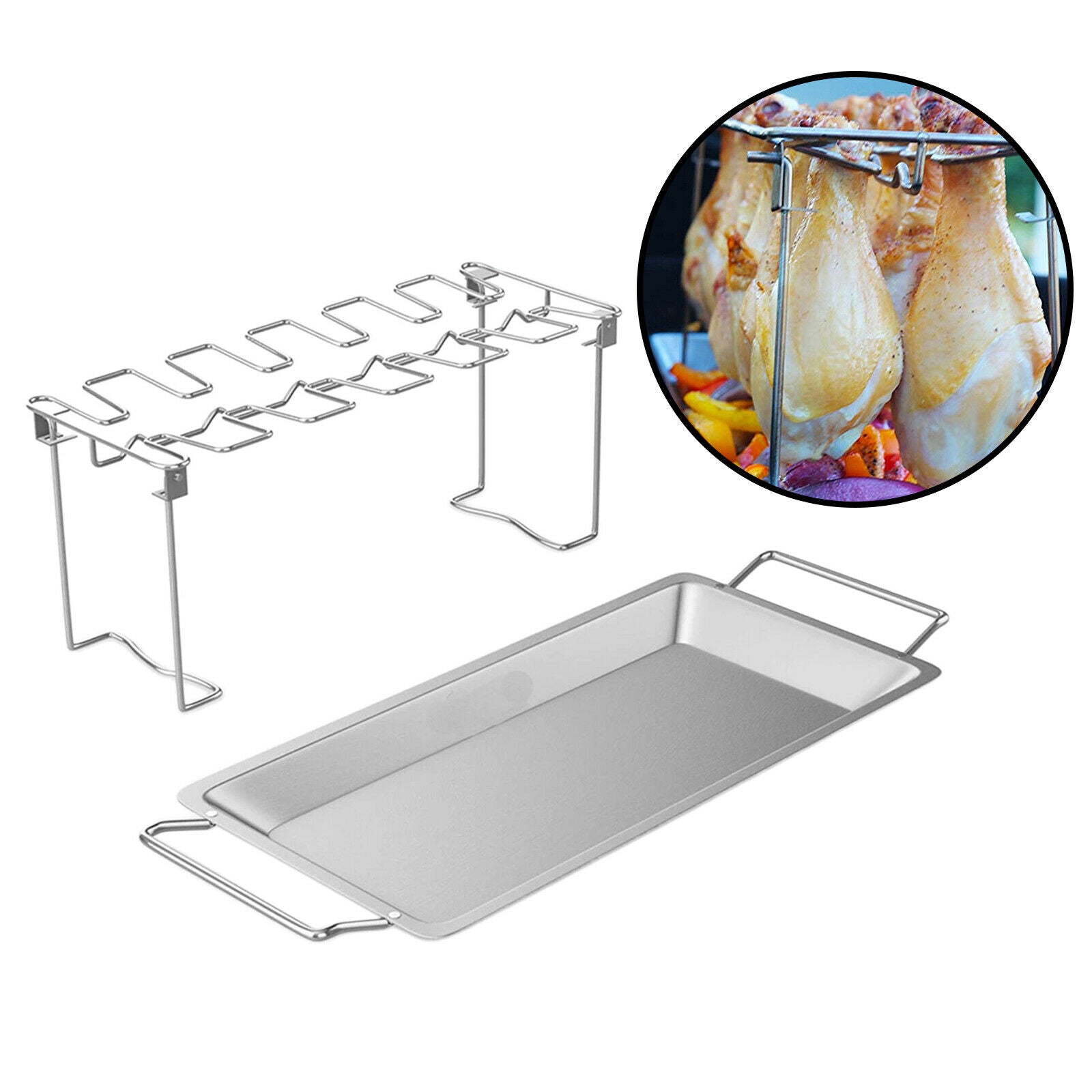 Chicken Leg & Wing Rack Grill Stand Roasting BBQ Grill with Drip Pan Party