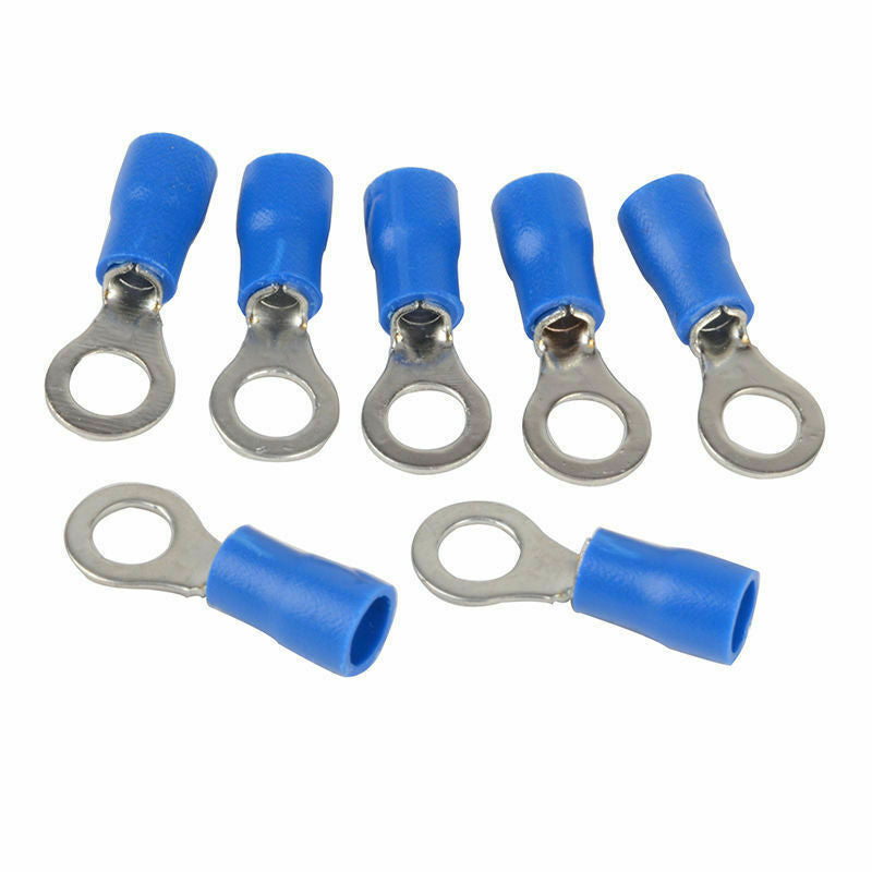 100pcs Blue 22-16 AWG #8 Pre Insulated Crimp Sleeve Ring Terminal Wire Connector