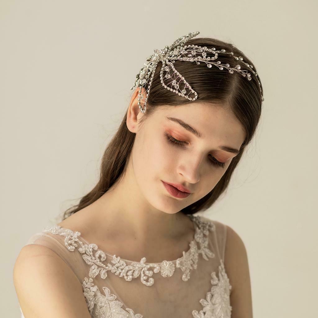 Elegant Rhinestone Flower Leaf Bridal Side Hair Clip Headband Hair Jewelry