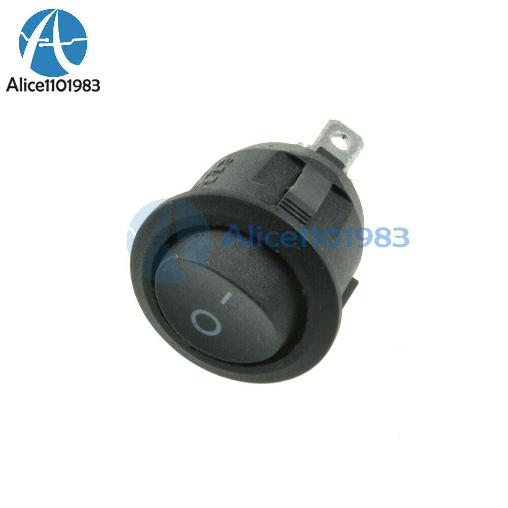 50PCS Black Mini Round Blue 3 Pin SPDT ON-OFF Rocker Switch Snap-in