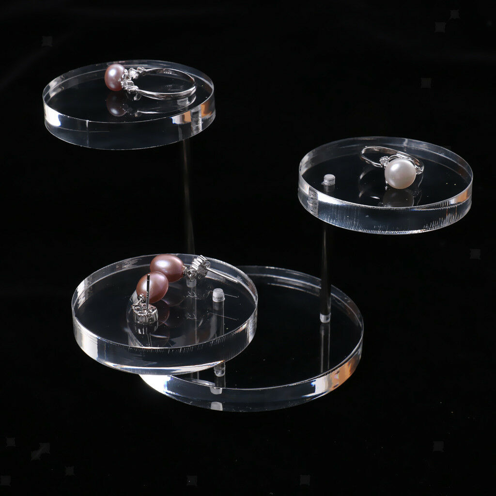 2pcs Black Clear Acrylic 3-Tier Round Jewelry Display Stand Holder Racks