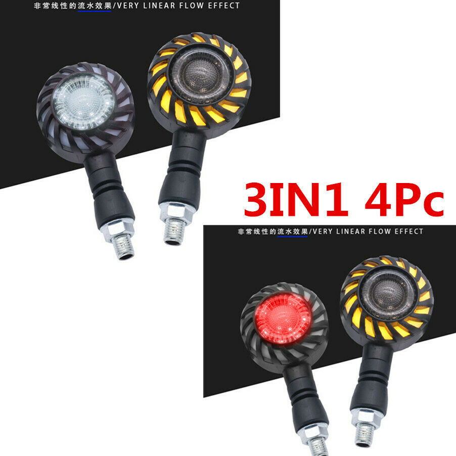 4x Motorcycle LED Flowing Rotating Indicator Flasher Lamp DRL Braking Tail Light