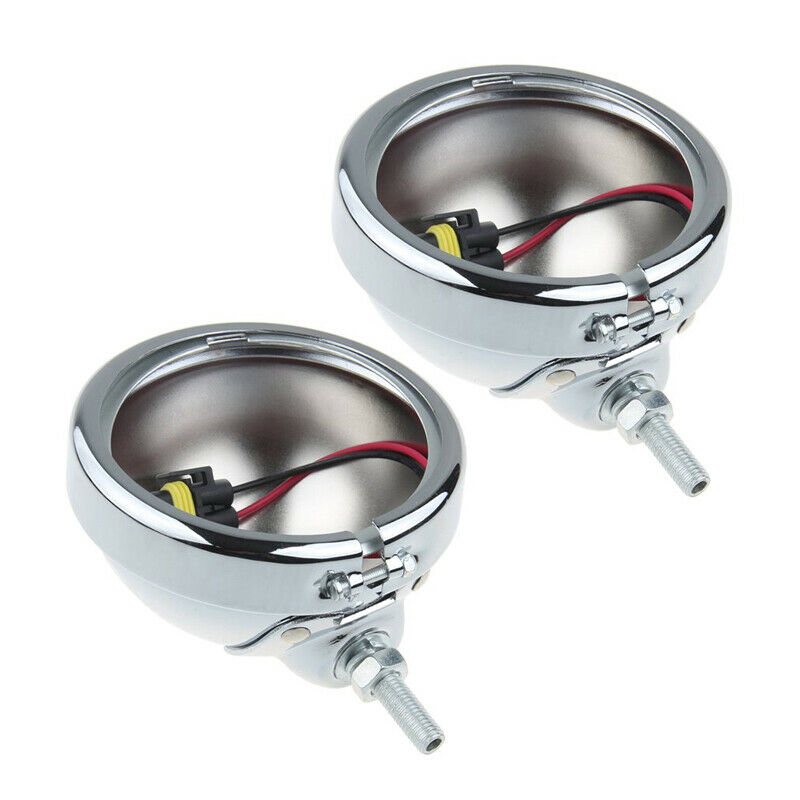 2PCS Motorcycle 4.5'' Chrome LED Fog Passing Light Housing Lamp Bulb Bucket