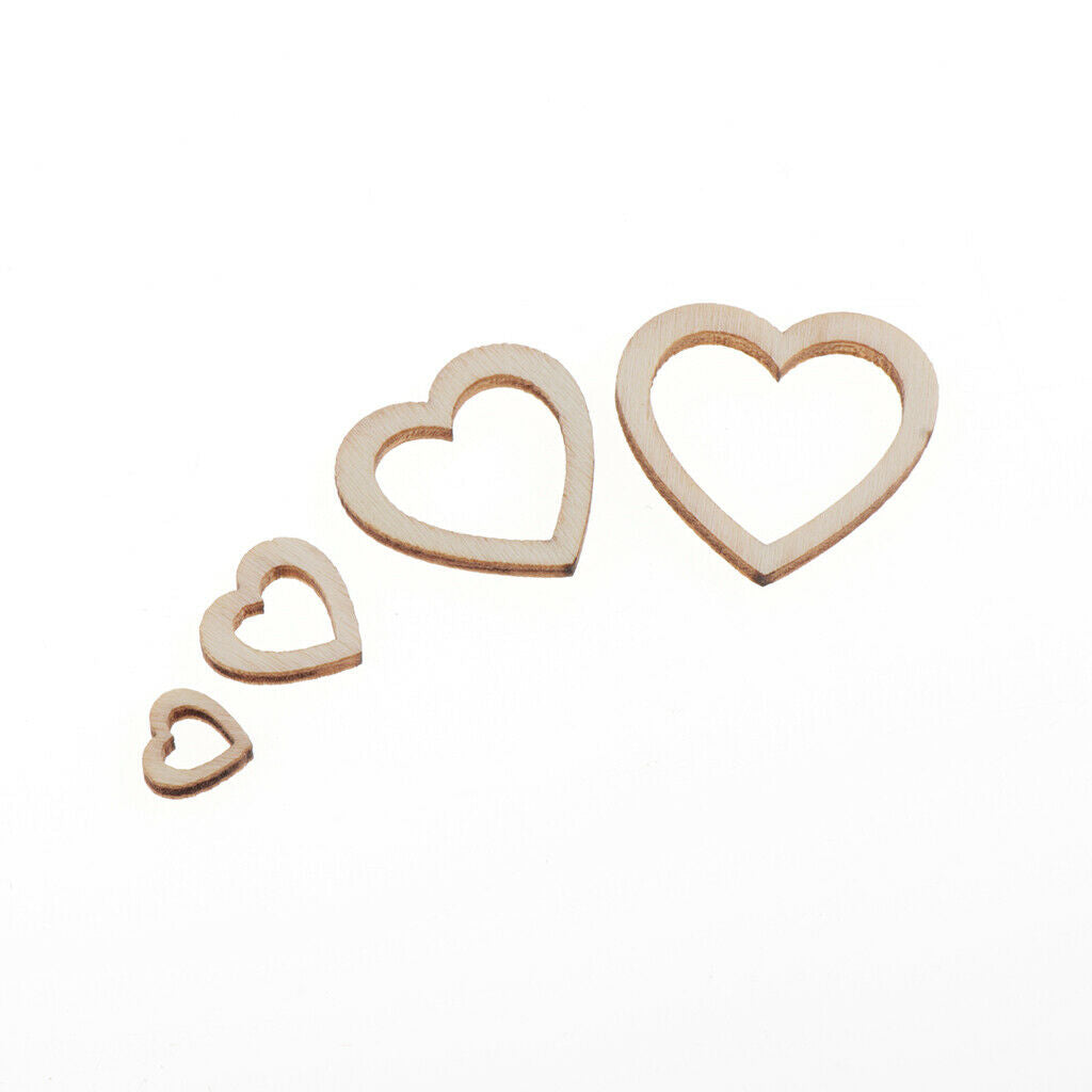 100x Wooden Scrapbook Embellishment Unfinished Wood Craft Hollow Heart Shape
