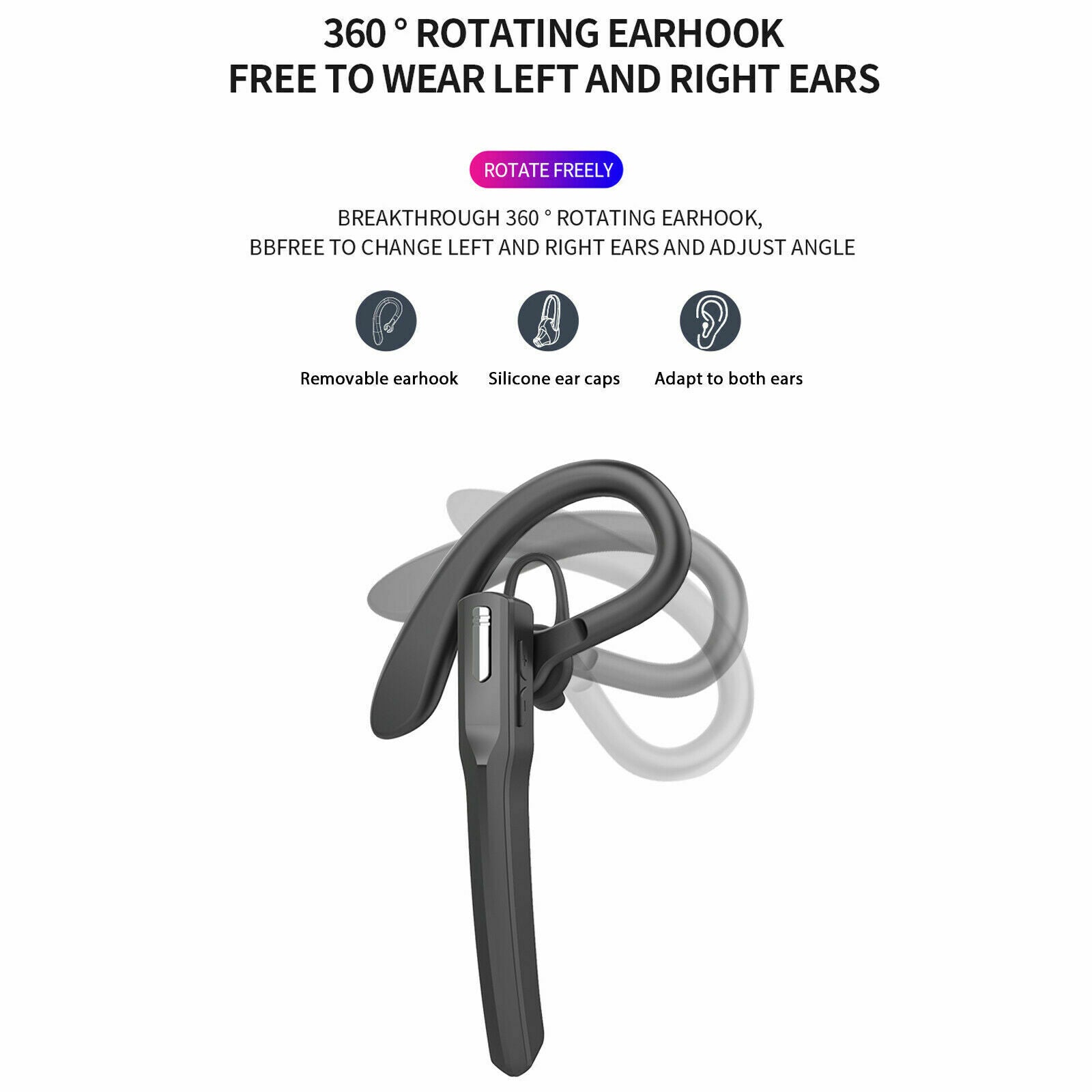 Wireless Bluetooth 5.0 Earpiece Trucker  Noise Cancelling Headset Mic Ear Hook