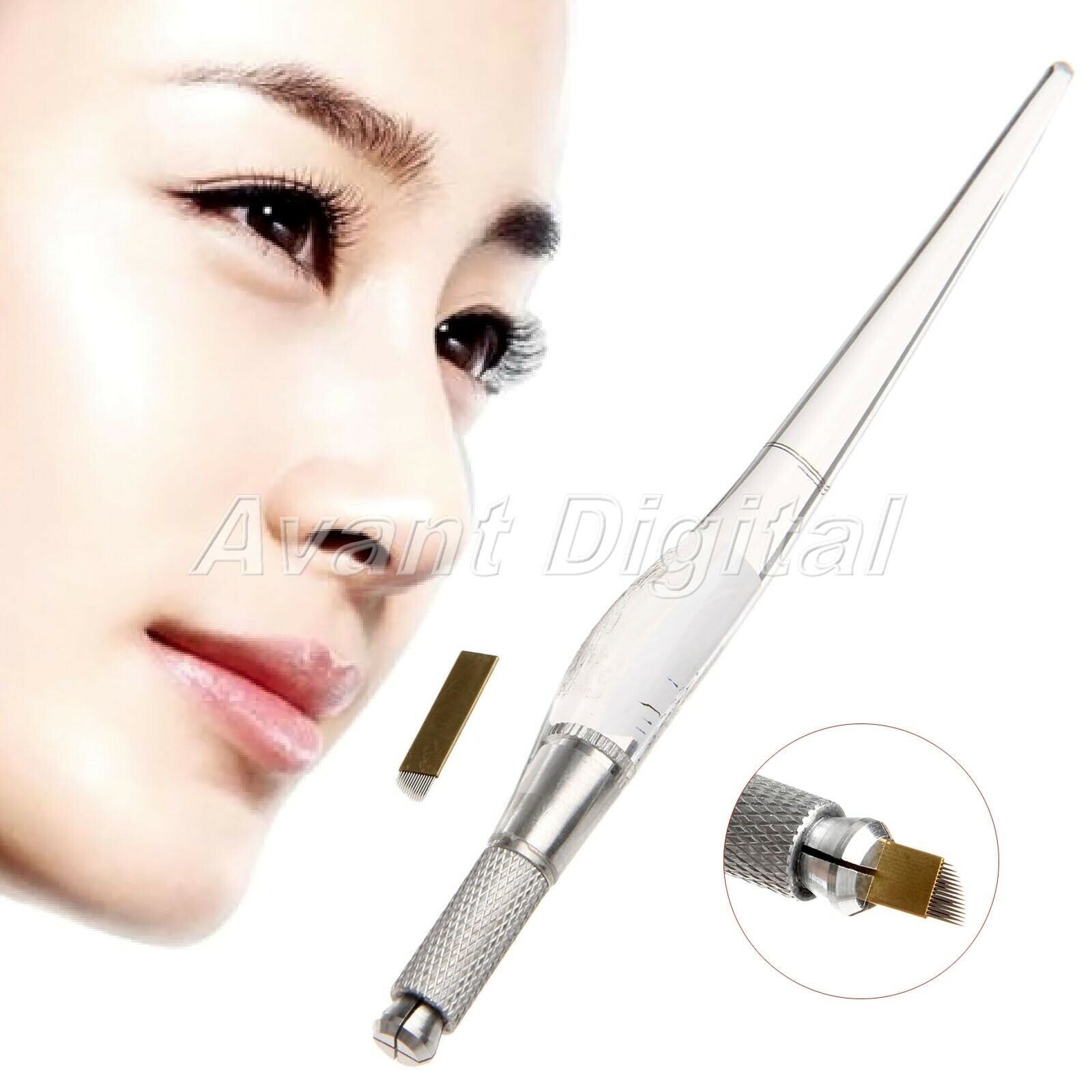 Permanent  Eyebrow Makeup Manual Pen+50Pc 14Pin Blades Needle Tattoo Beauty Tool