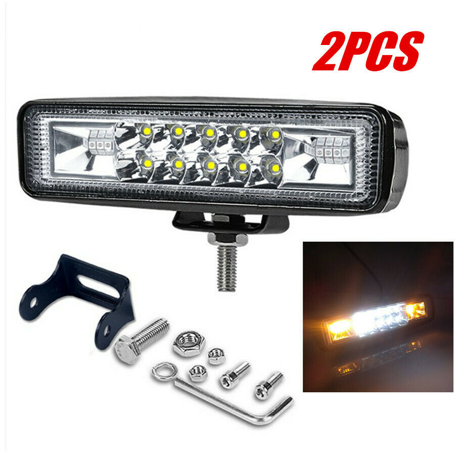2x 24W 3 in 1 Mini Led Light Bar 48W 4800lm White Amber Fog Warning Flash Strobe