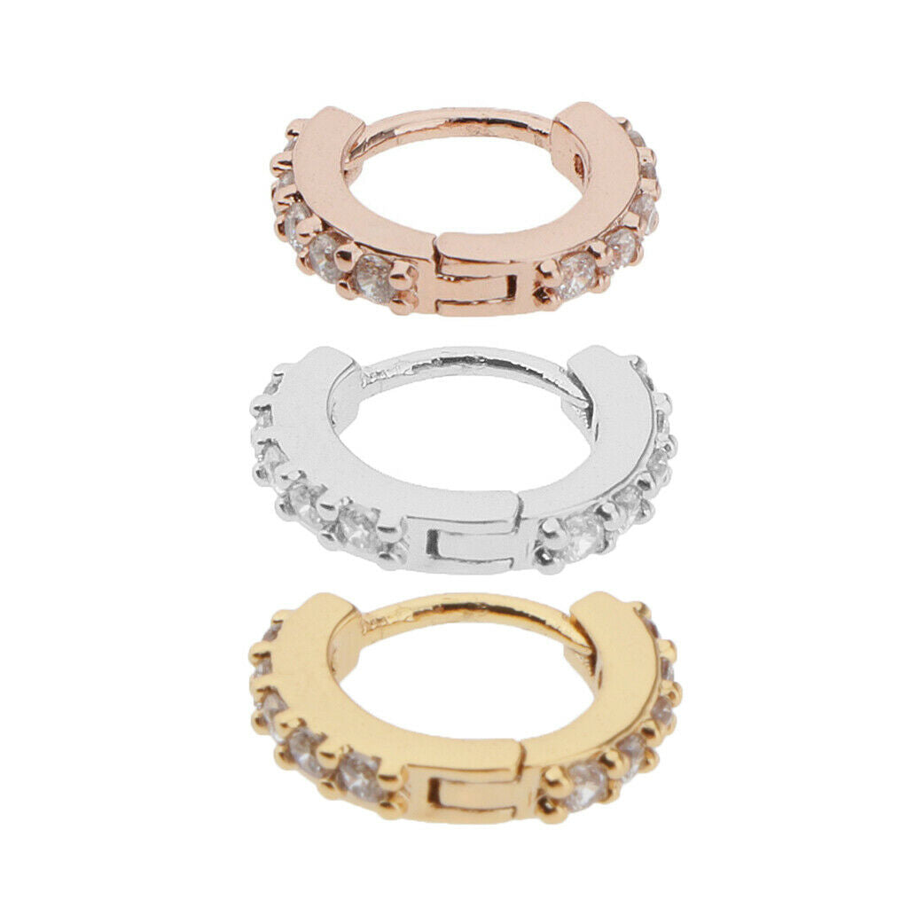 3 Pieces Fashion Huggie Earrings Copper CZ Lobes Piercing Ear Studs 6mm